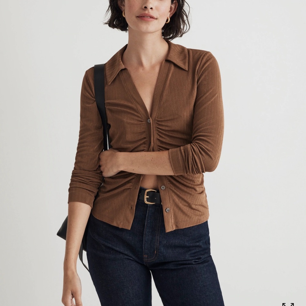 Madewell: Metallic Rib Ruched Long-Sleeve Top